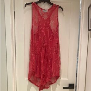 Pink Swim Coverup with Plunging Neckline and High-Low Hem